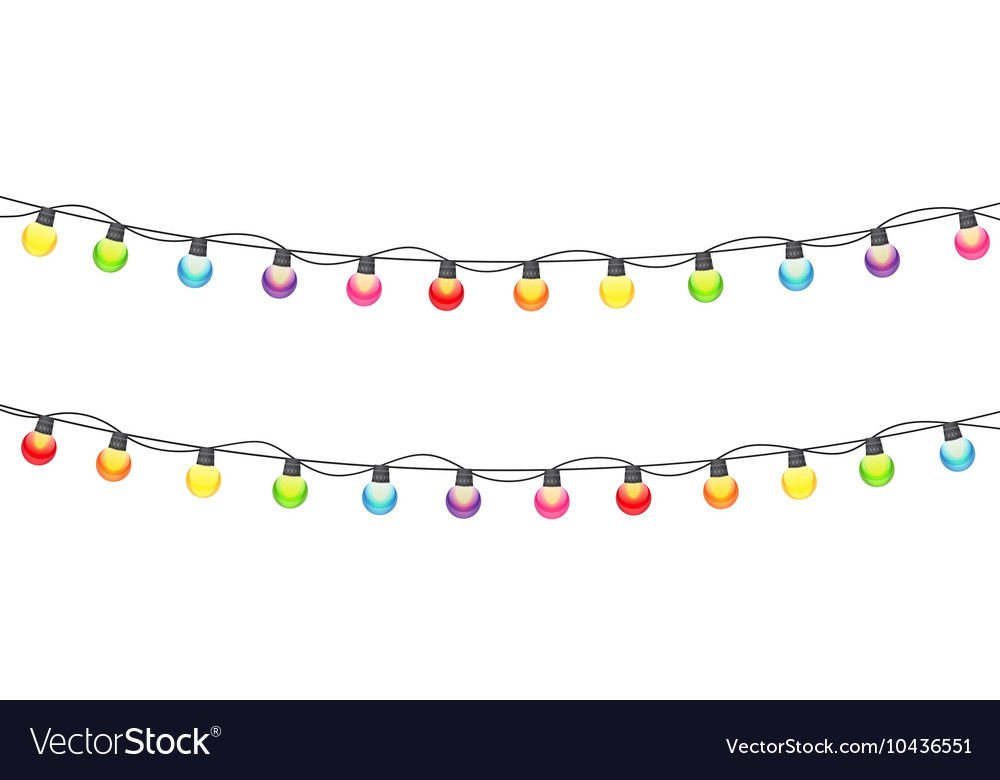 Multicolored garland lamp bulbs festive on white