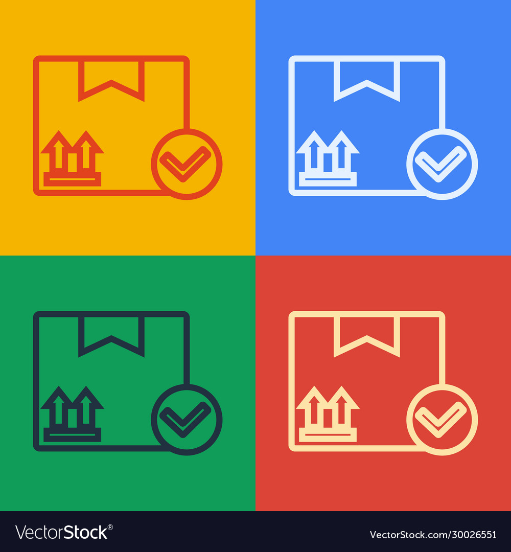 Pop art line package box with check mark icon