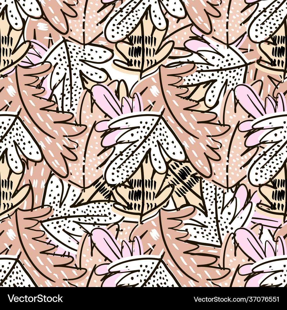 Seamless hand drawn floral leaf pattern with hand Vector Image