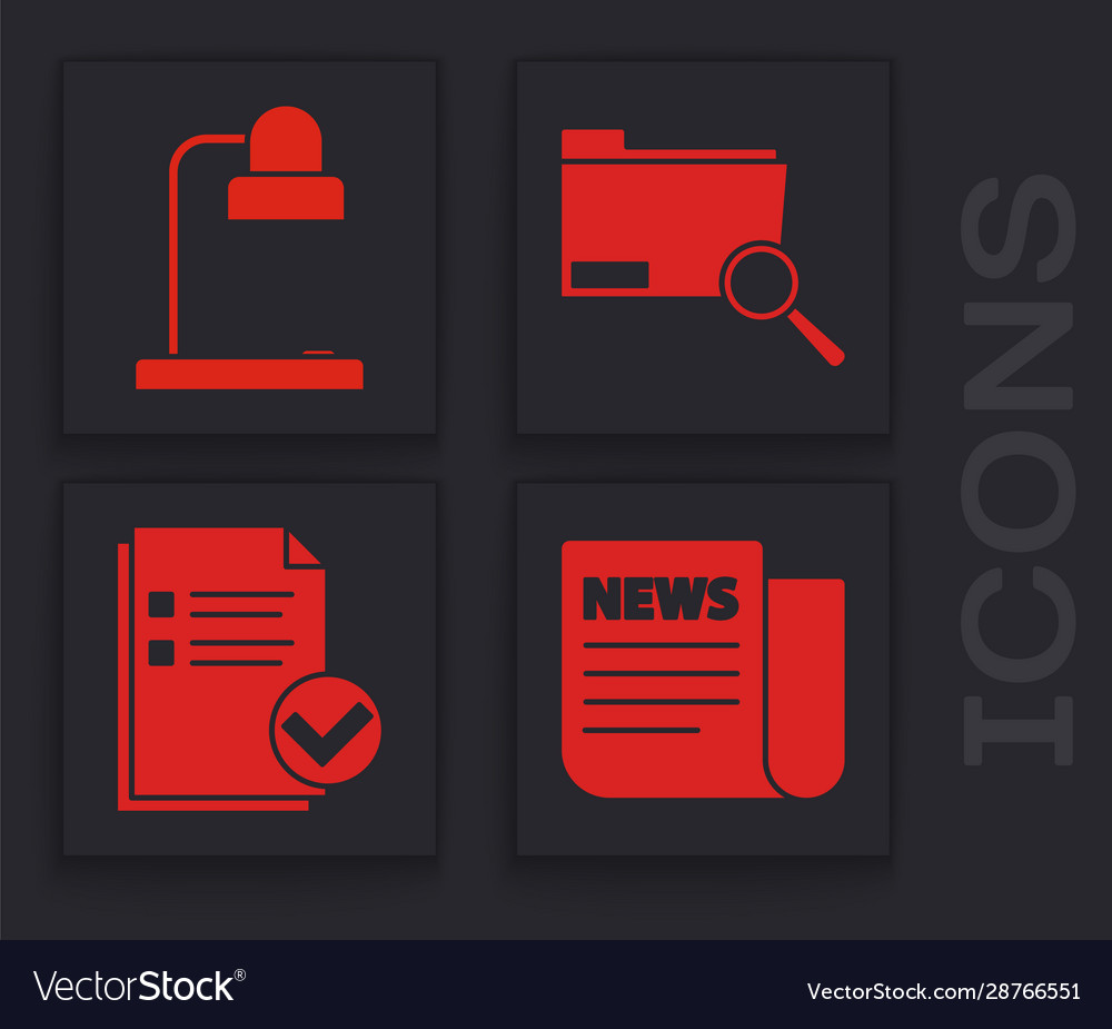 Set news table lamp search concept with folder vector image Set news table lamp search concept with folder