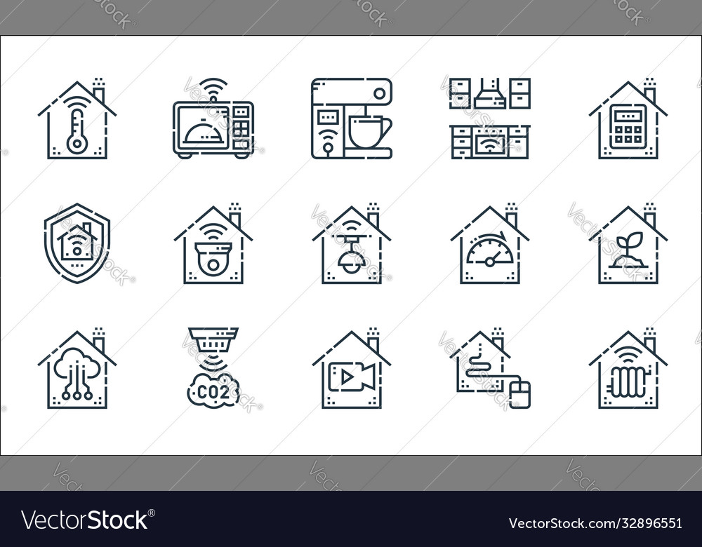 Smarthome line icons linear set quality vector image Smarthome line icons linear set quality