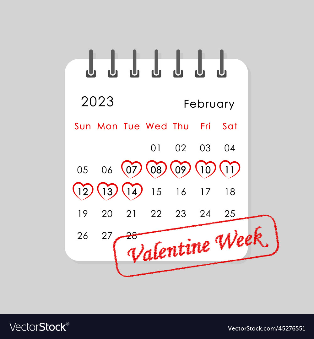 Valentine week highlighted on monthly calendar Vector Image