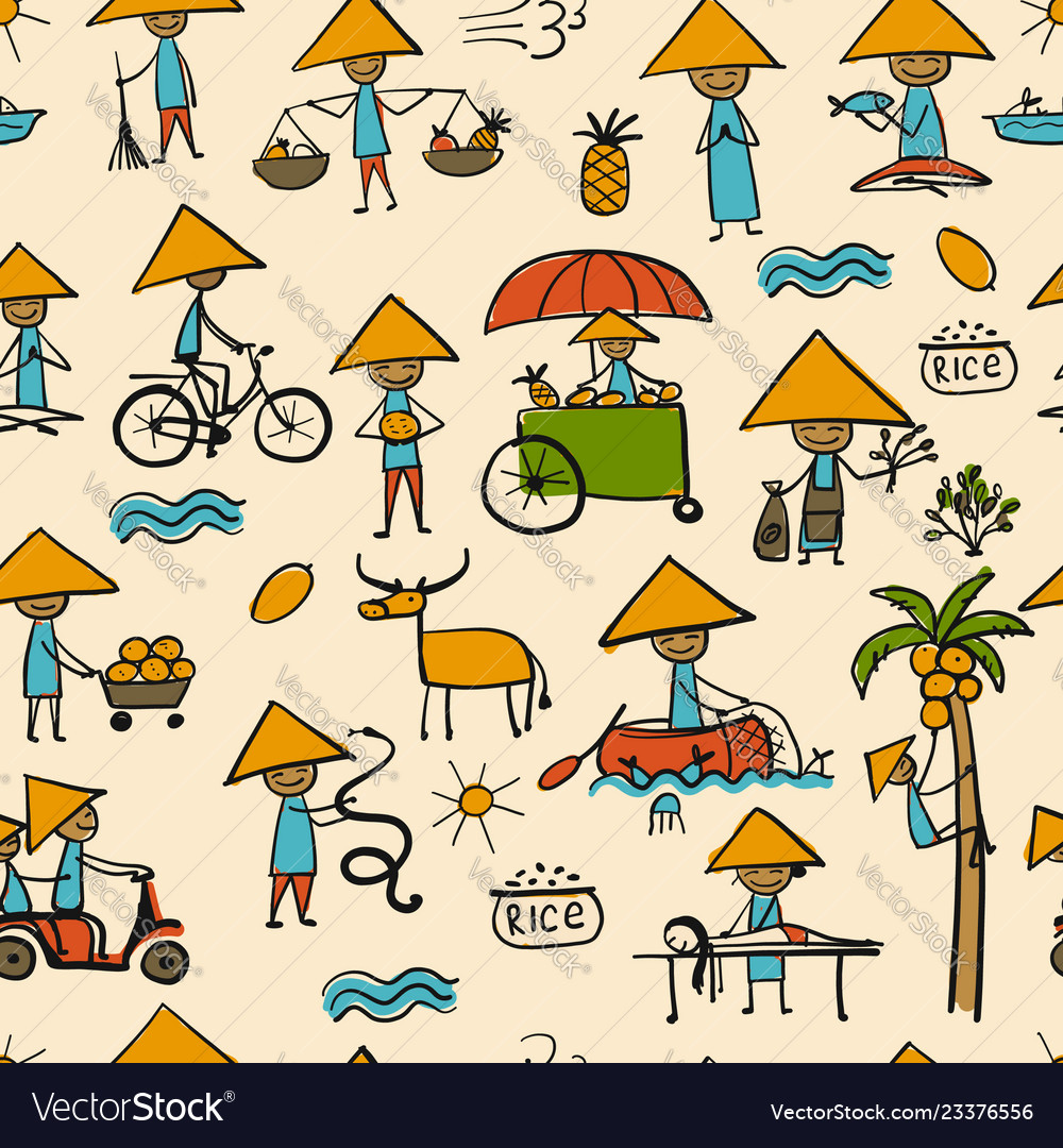 Asian lifestyle people seamless pattern for your