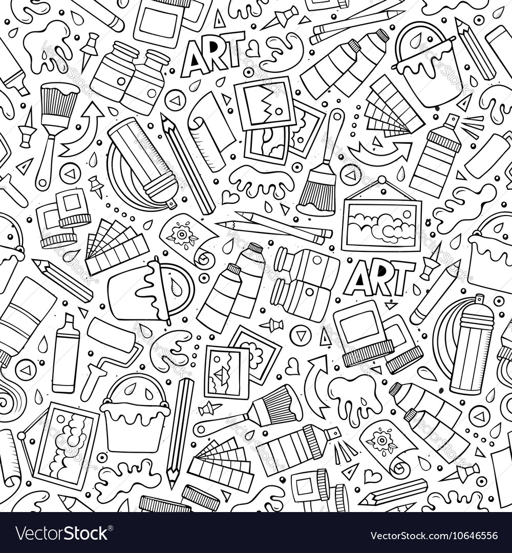 Cartoon cute hand drawn artist seamless pattern Vector Image