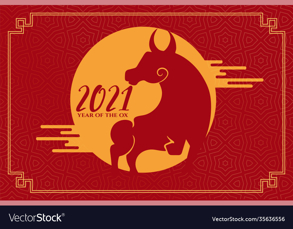 Chinese year ox 2021 on red background Royalty Free Vector