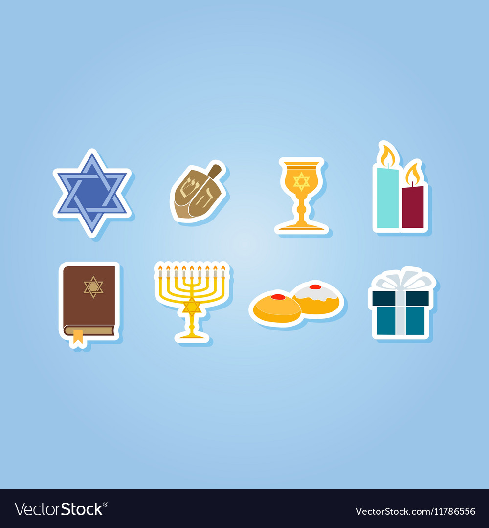 Color set with hanukkah symbol icons