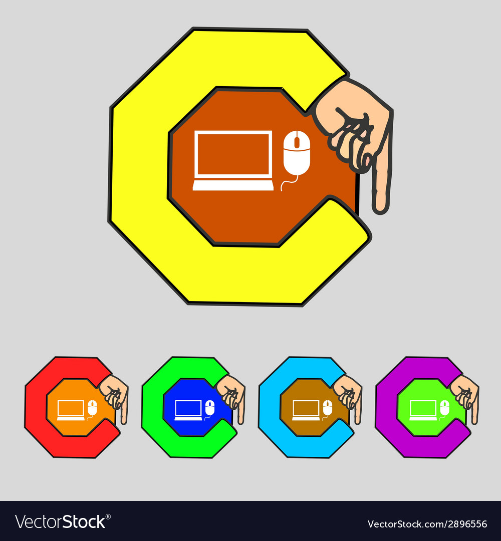 Computer widescreen monitor mouse sign icon set