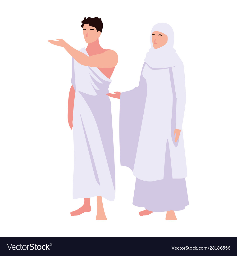 Couple people pilgrims hajj standing on white Vector Image