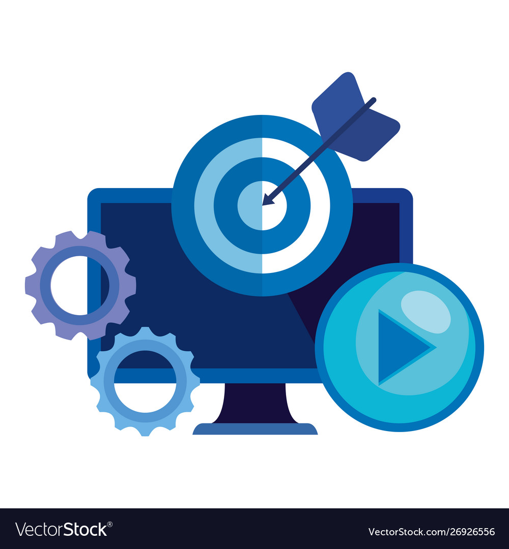 Desktop computer device with target and gears Vector Image Desktop computer device with target and gears