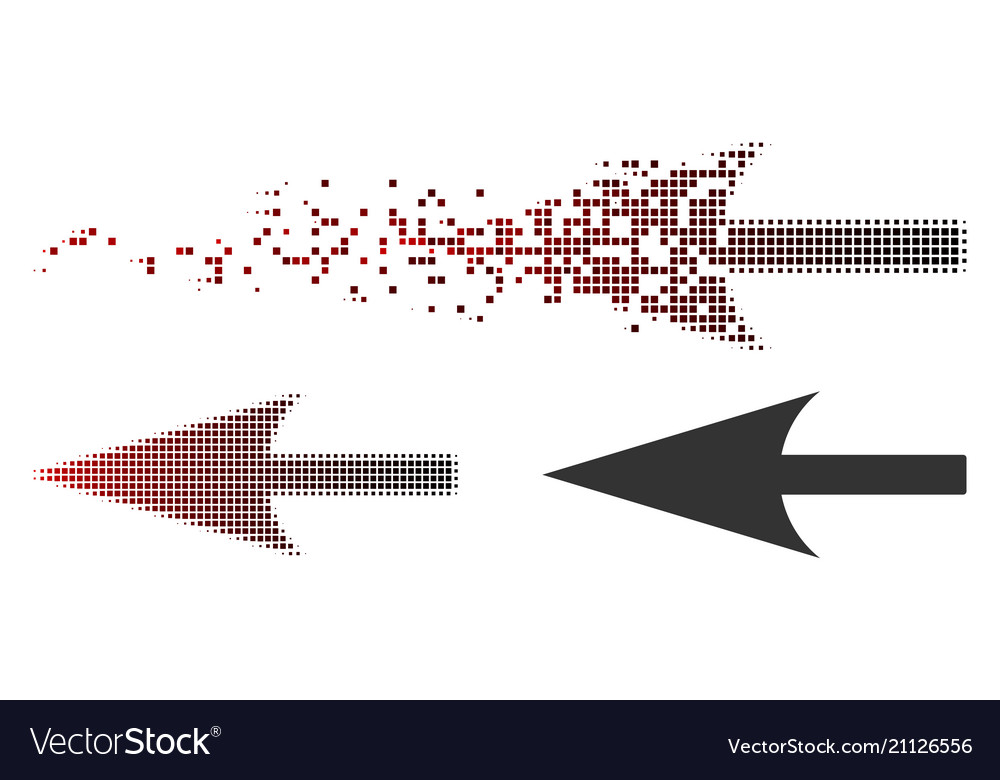 Dissolved pixel halftone sharp left arrow icon vector image Dissolved pixel halftone sharp left arrow icon