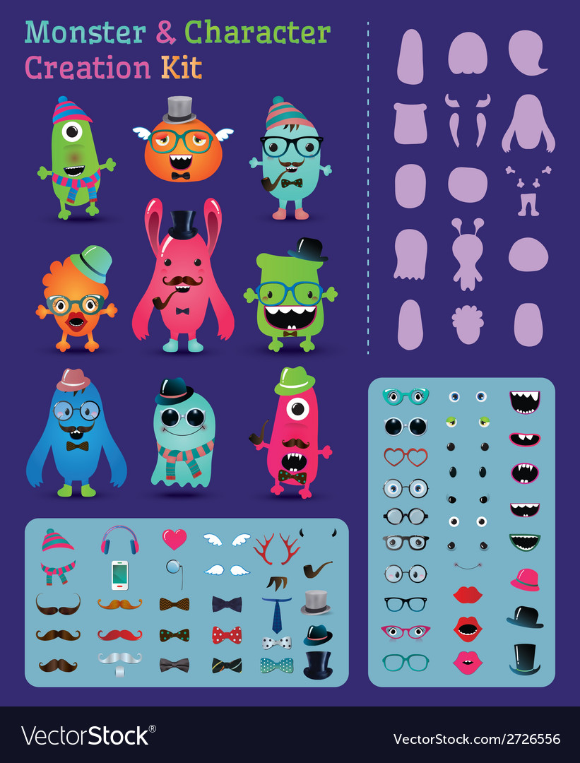 Hipster Monster And Character Creation Kit Vector Image