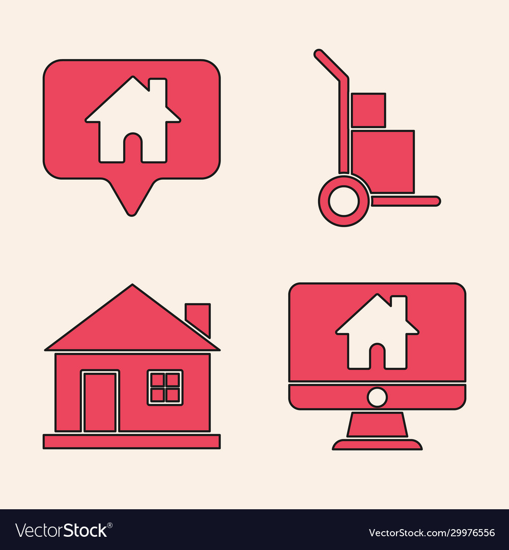 Set computer monitor with smart home map pointer vector image Set computer monitor with smart home map pointer