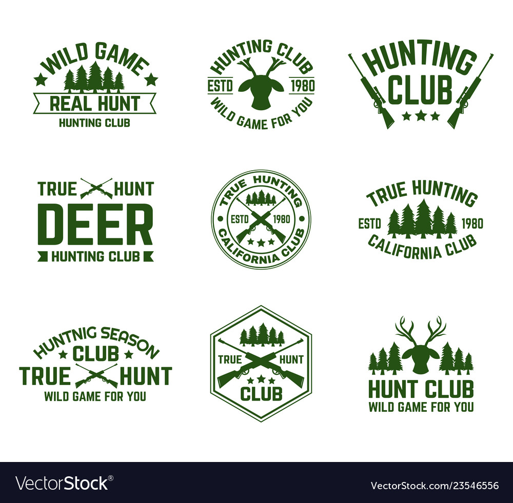 Set Isolated Hunting Emblems With Deer And Guns Vector Image