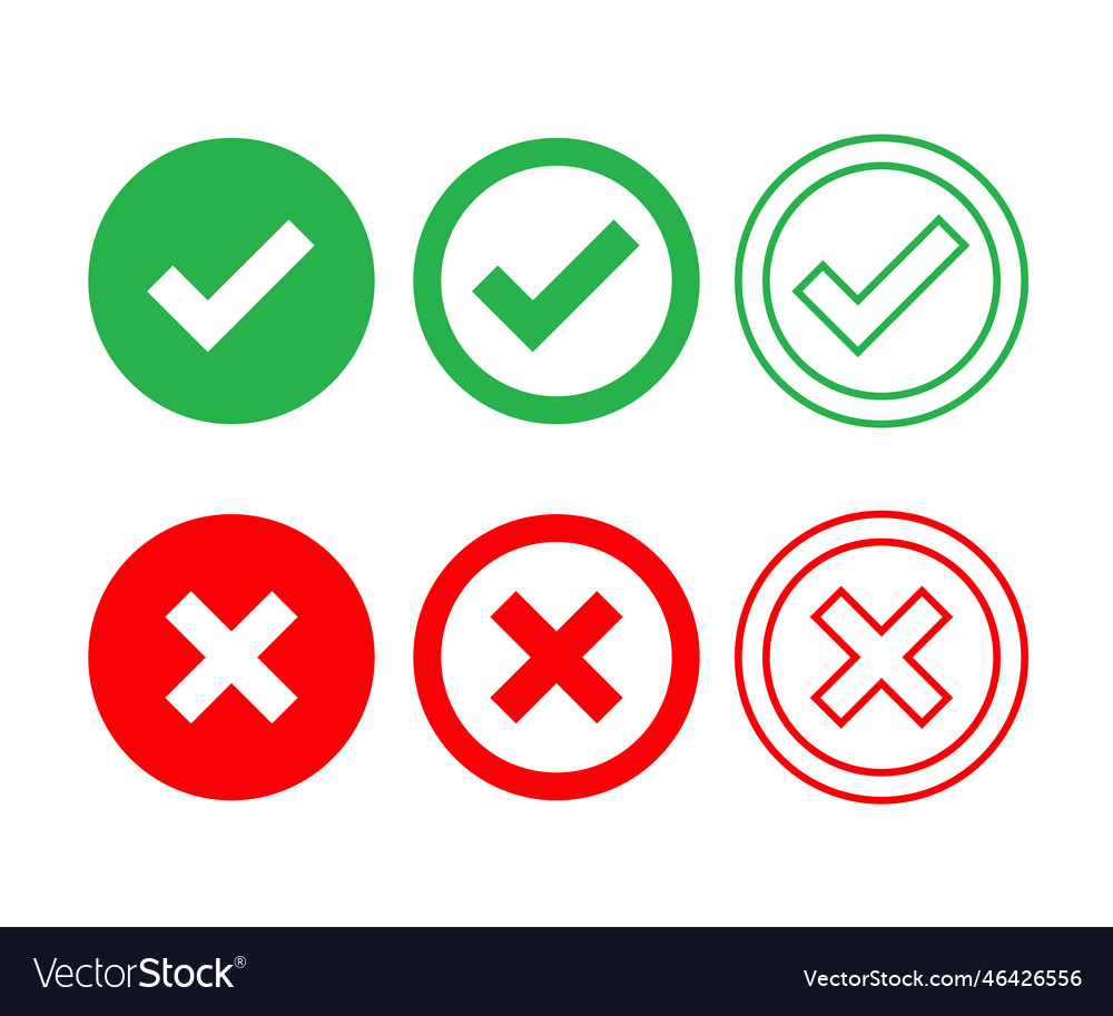Set of cross mark and check icons vector image Set of cross mark and check icons