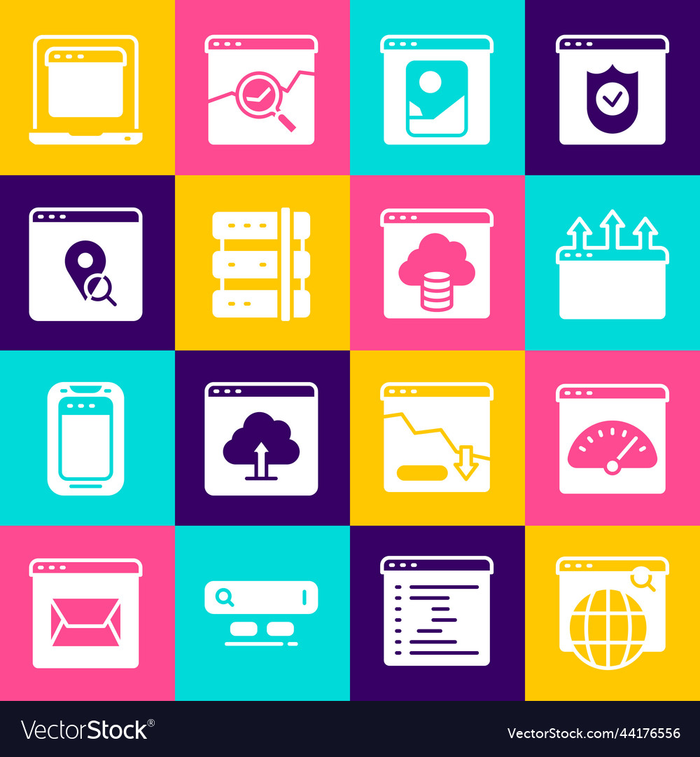 Set search engine digital speed meter browser vector image Set search engine digital speed meter browser