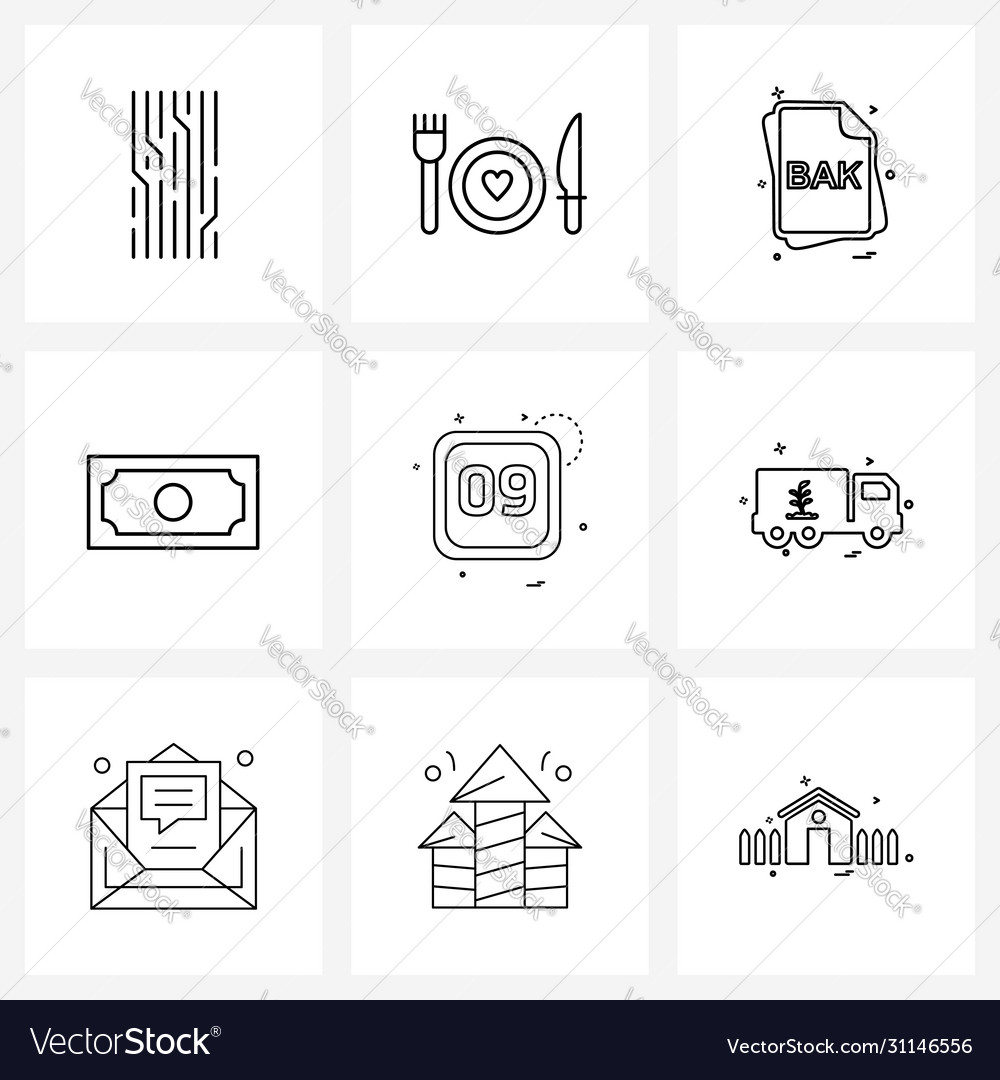 Simple set 9 line icons such as date foreign