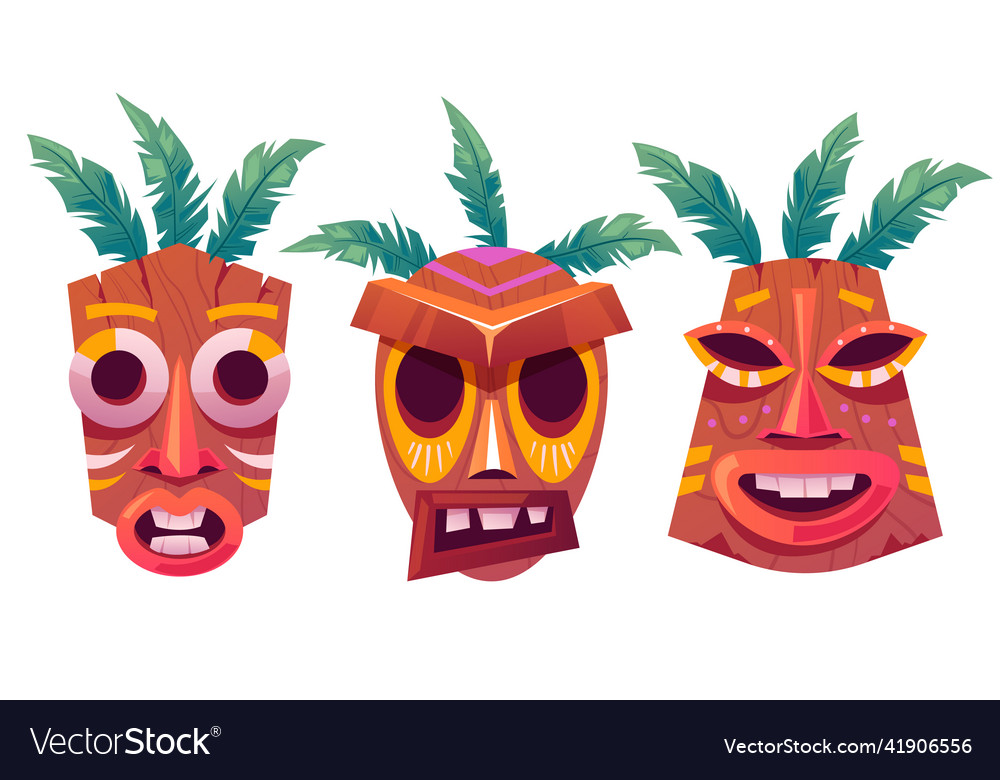 Totem cult ancient traditional wooden masks Vector Image