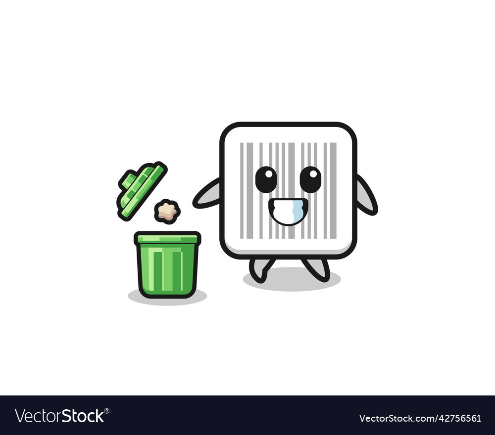 Barcode throwing garbage in the trash can