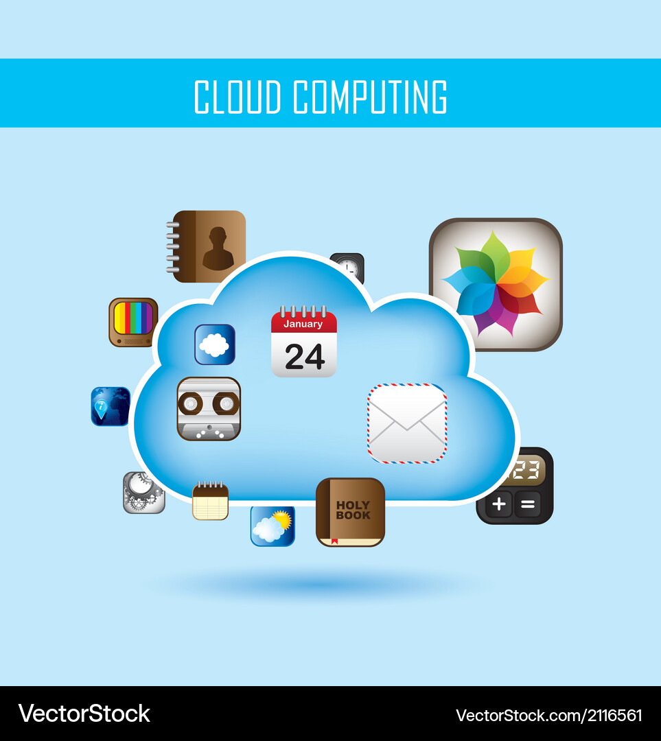 Cloud computing with icons apps Royalty Free Vector Image