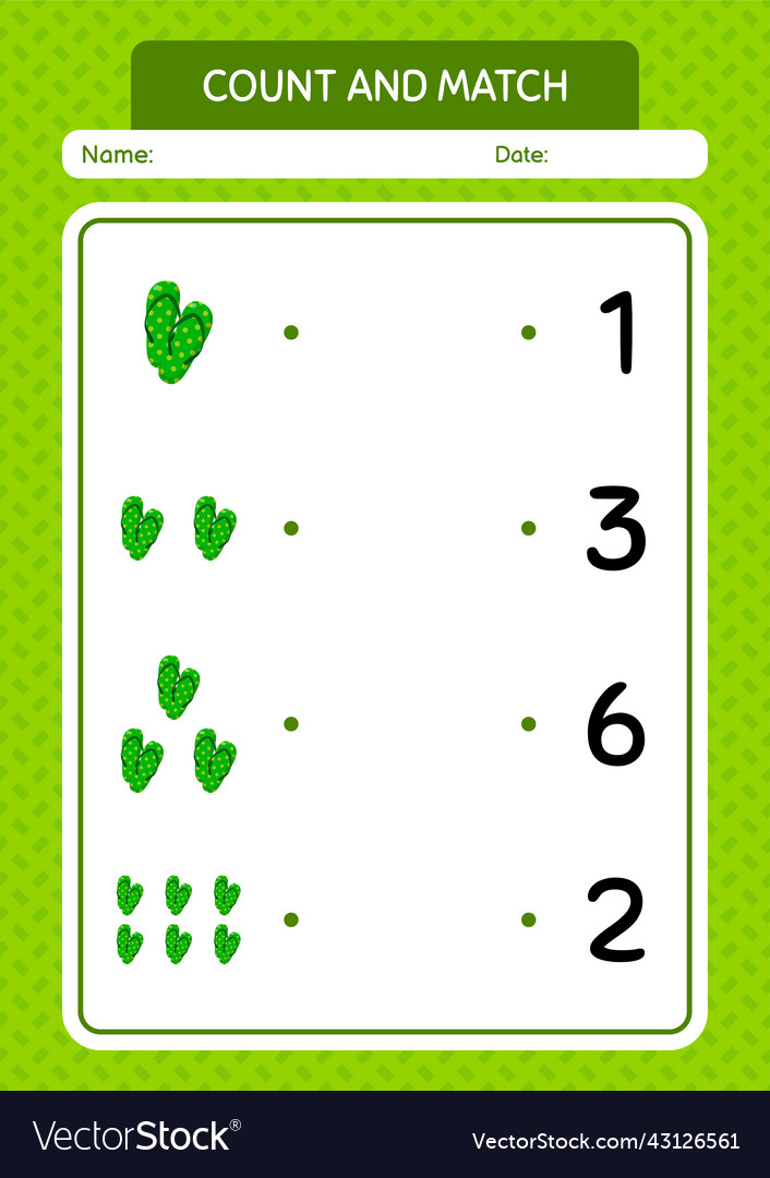Count and match game with flip flop worksheet