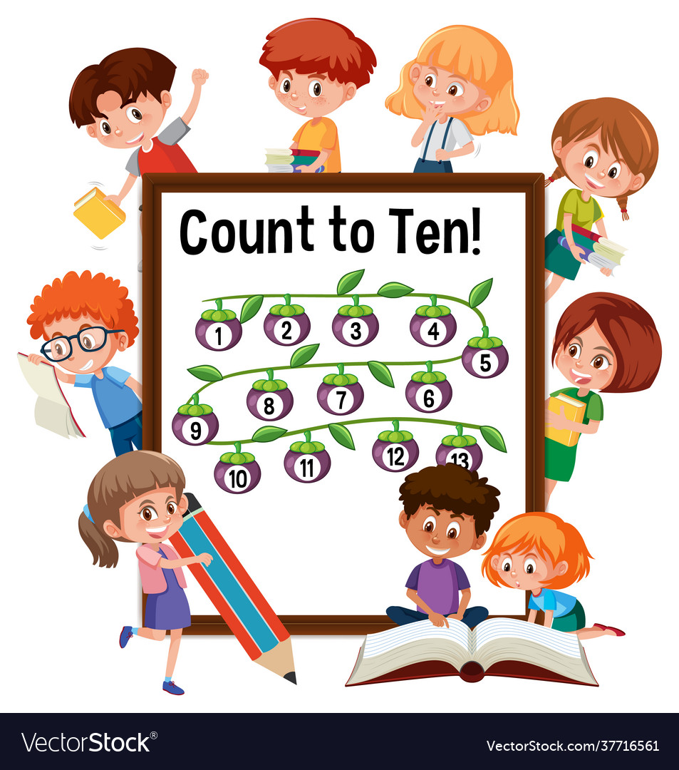 Count to ten number board with many kids