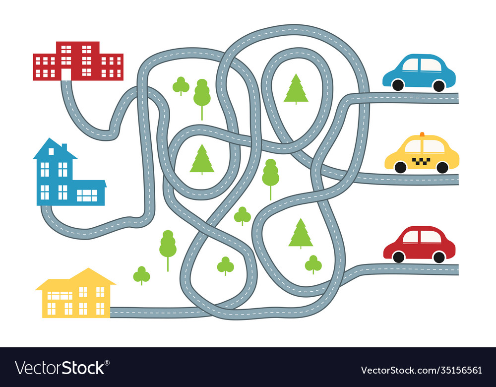 Find way game for children with cars Royalty Free Vector