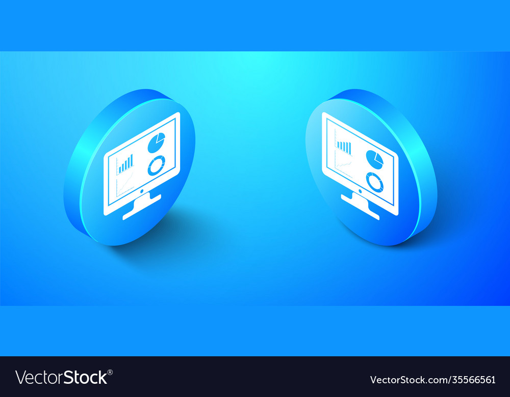 Isometric computer monitor with graph chart icon vector image Isometric computer monitor with graph chart icon