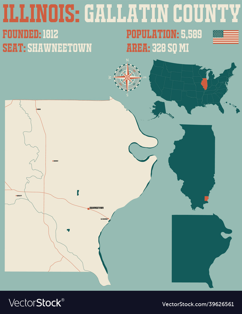 Map of gallatin county in illinois Royalty Free Vector Image