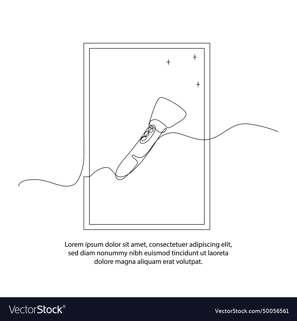 One line of flashlight poster drawing Royalty Free Vector