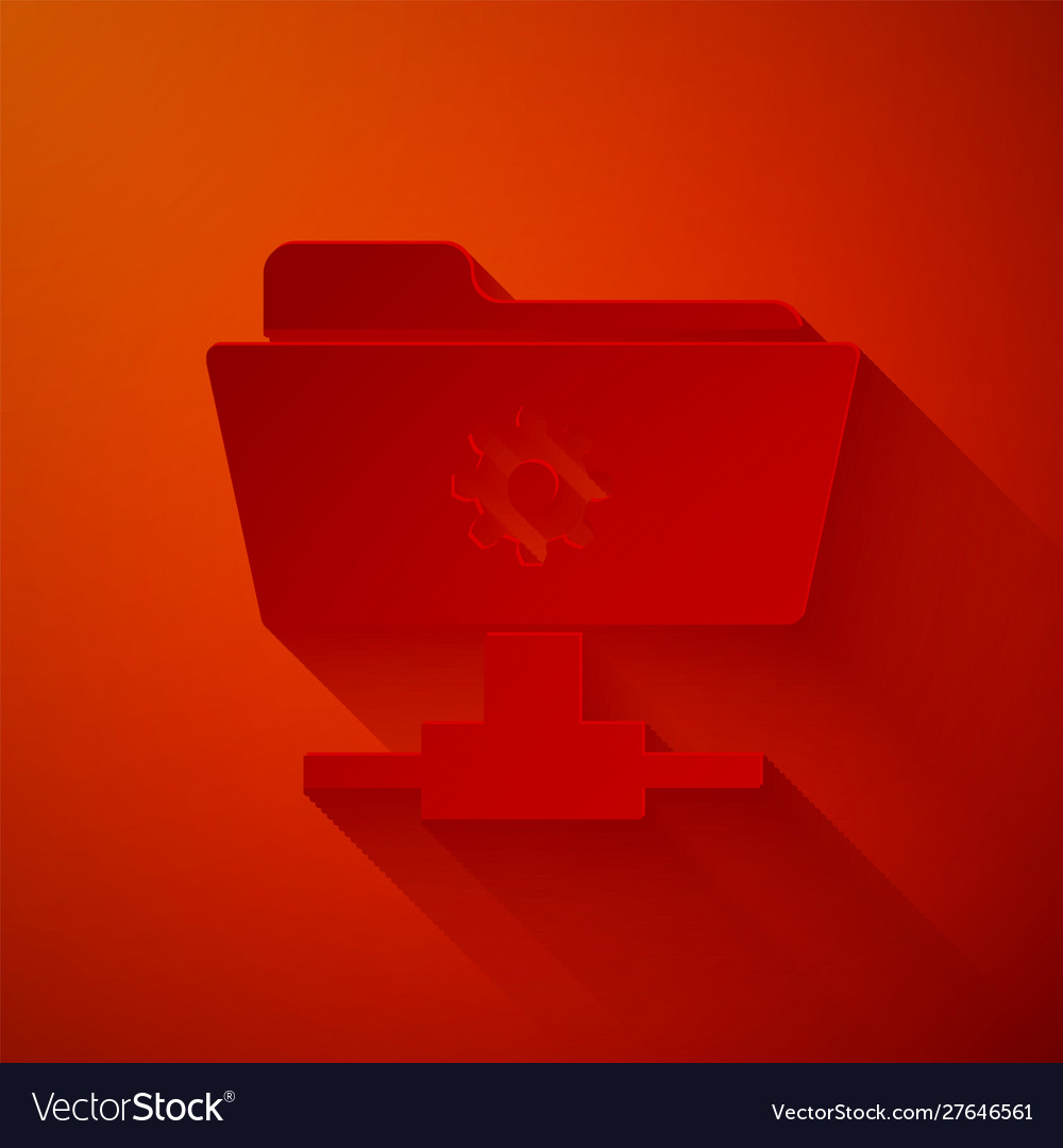 Paper cut ftp settings folder icon isolated on red
