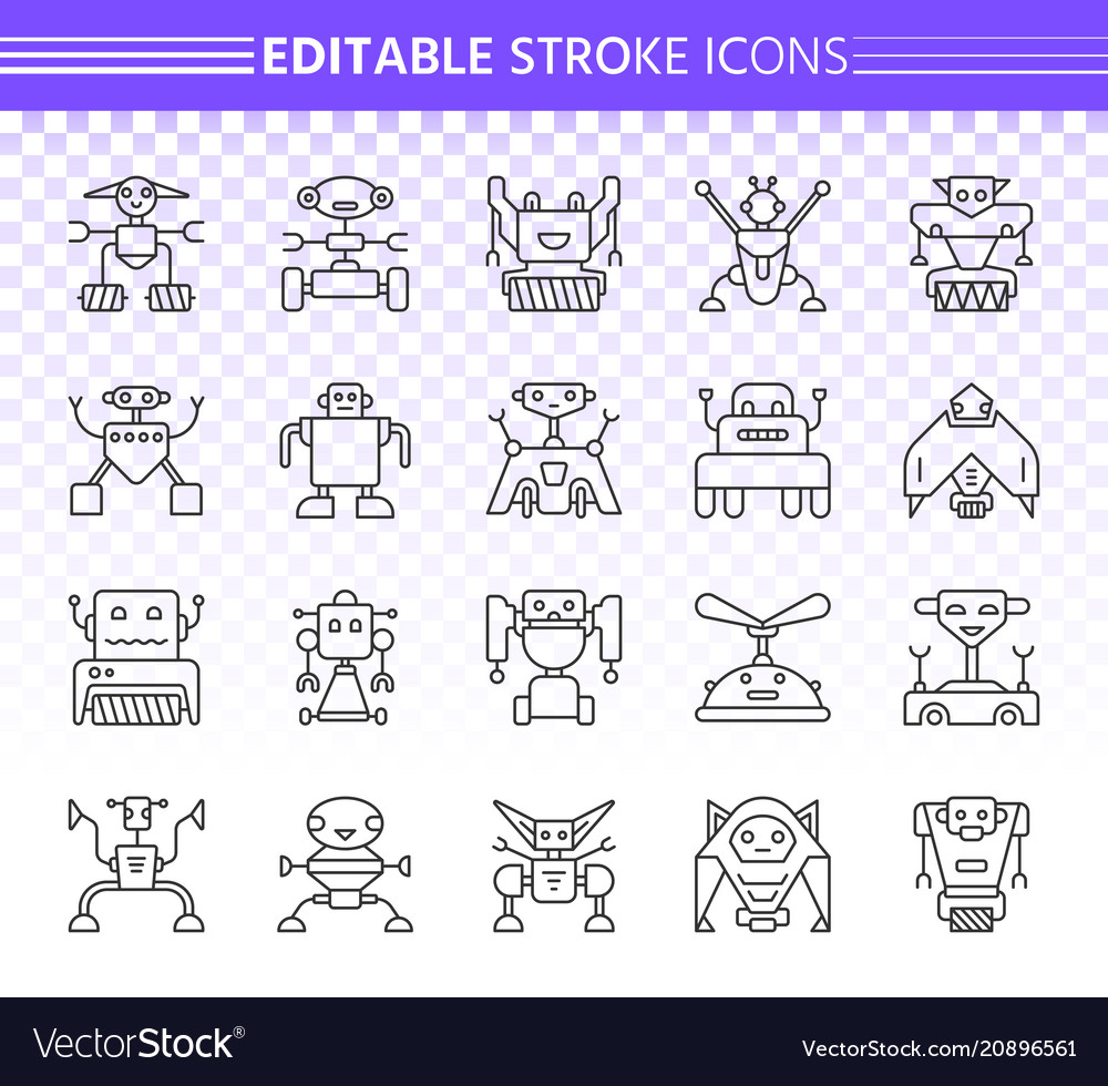 Robot simple black line icons set vector image Robot simple black line icons set