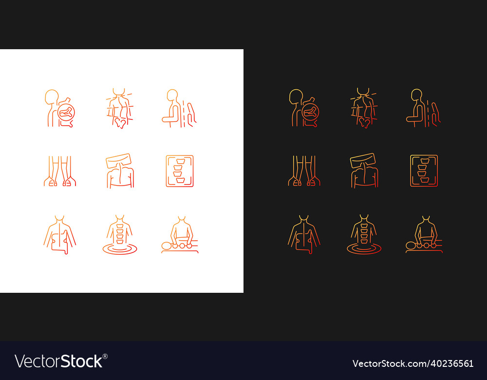 Scoliosis diagnostics gradient icons set for dark