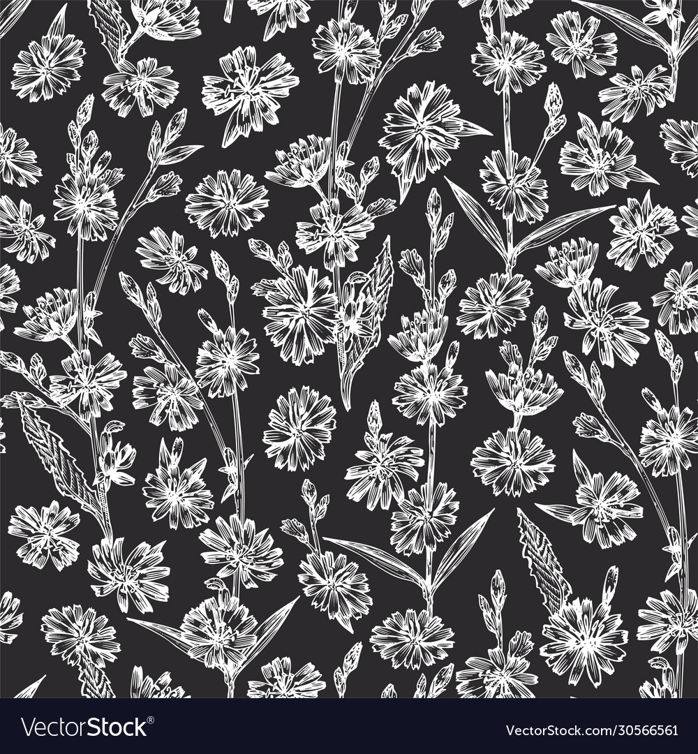 Seamless pattern with realistic botanical chalk