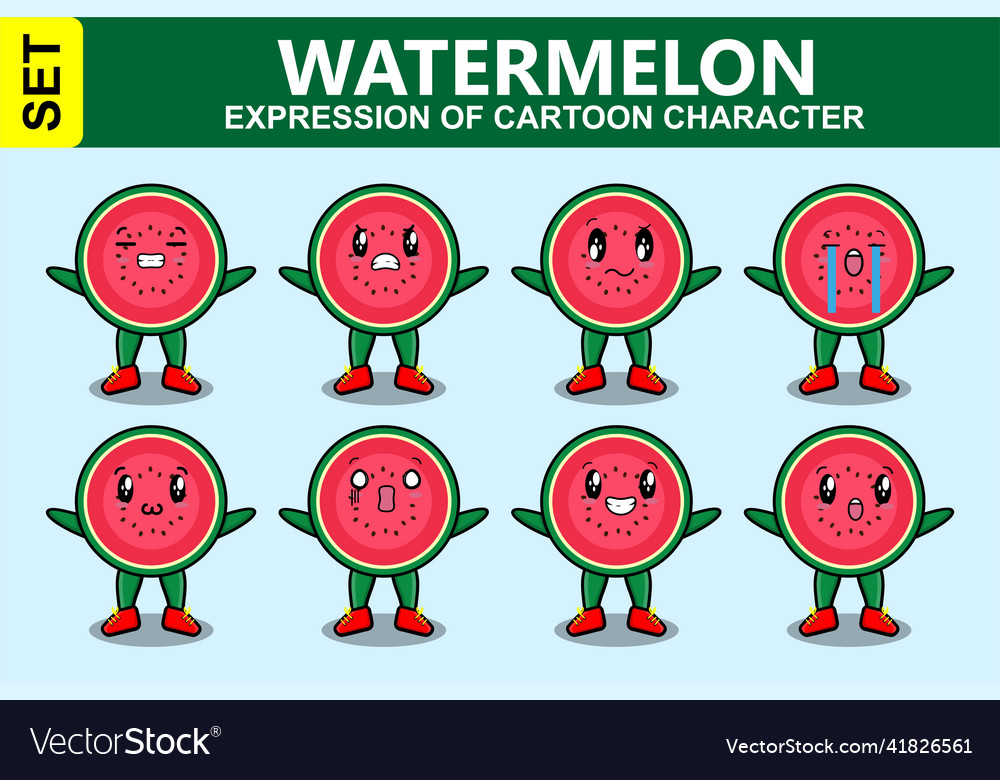 Set kawaii watermelon cartoon different expression