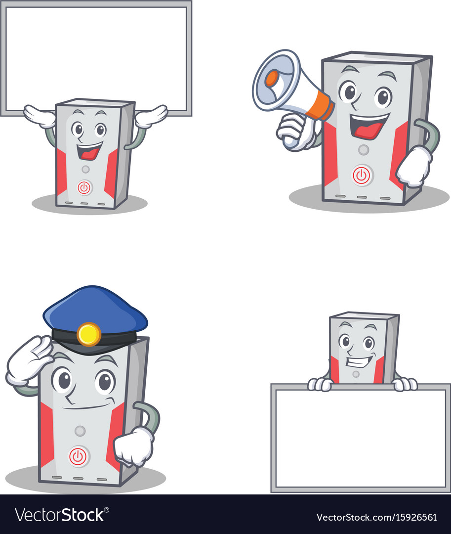 Set of computer character with board police
