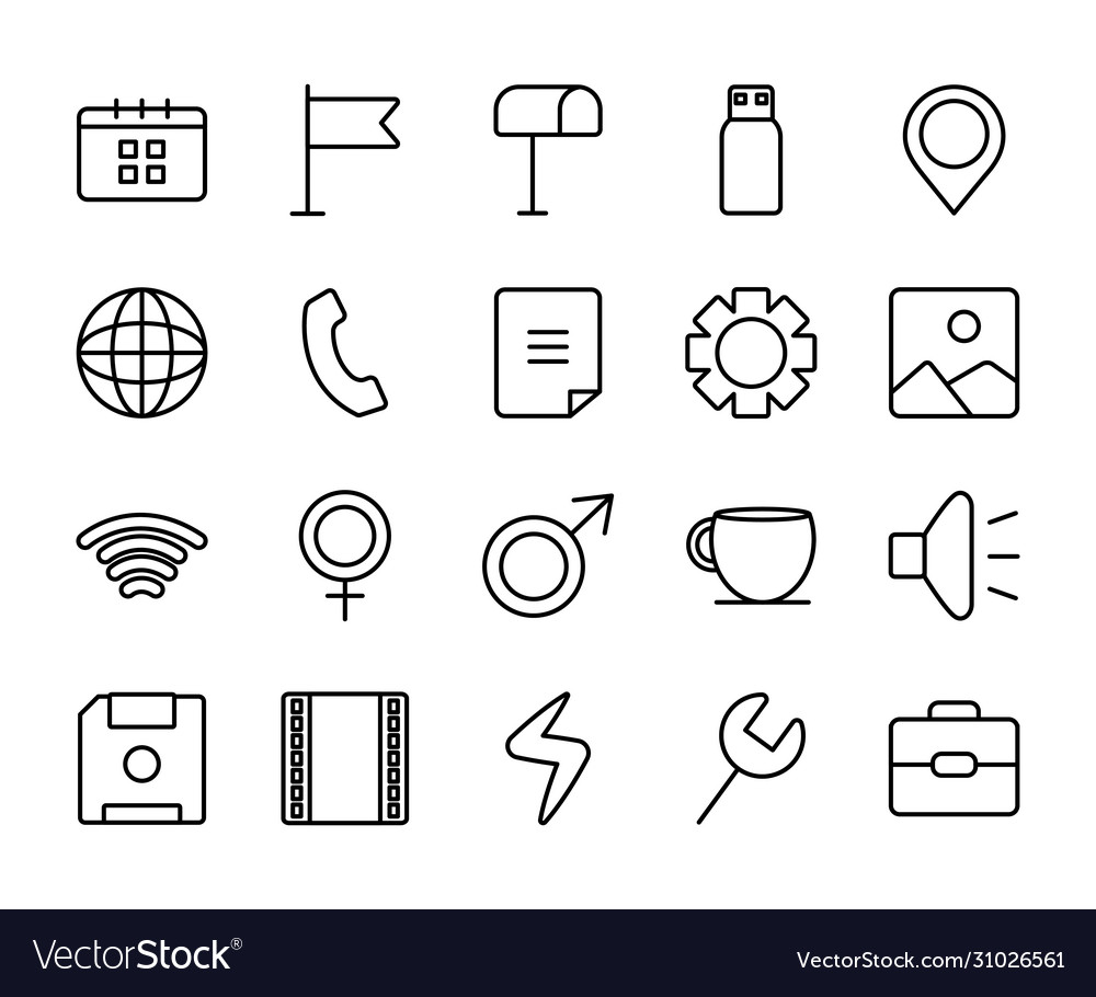 Speaker and user interface icon set line style vector image Speaker and user interface icon set line style