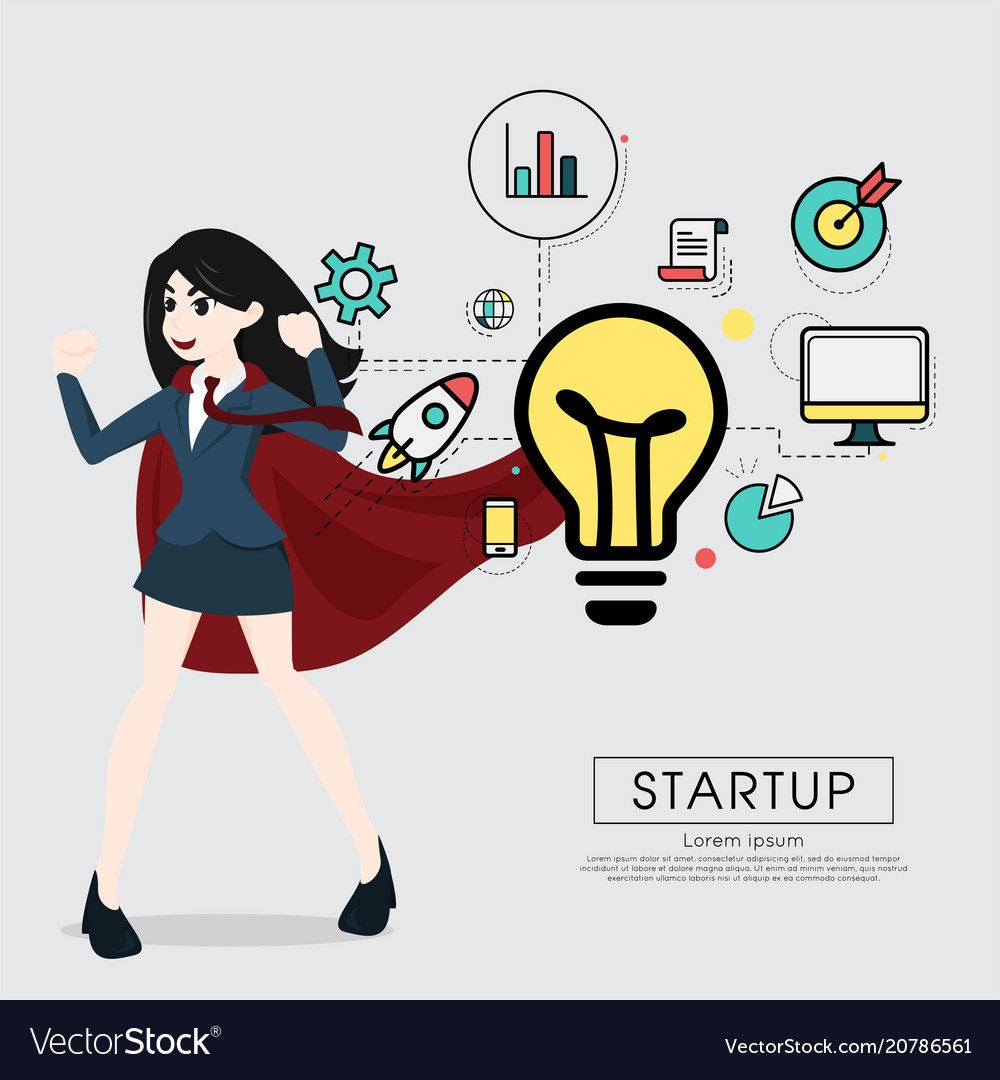 Superhero business woman cartoon for start up Vector Image