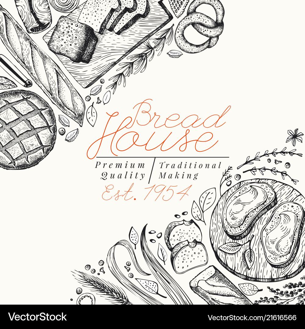Bakery Top View Banner Template Hand Drawn Vector Image