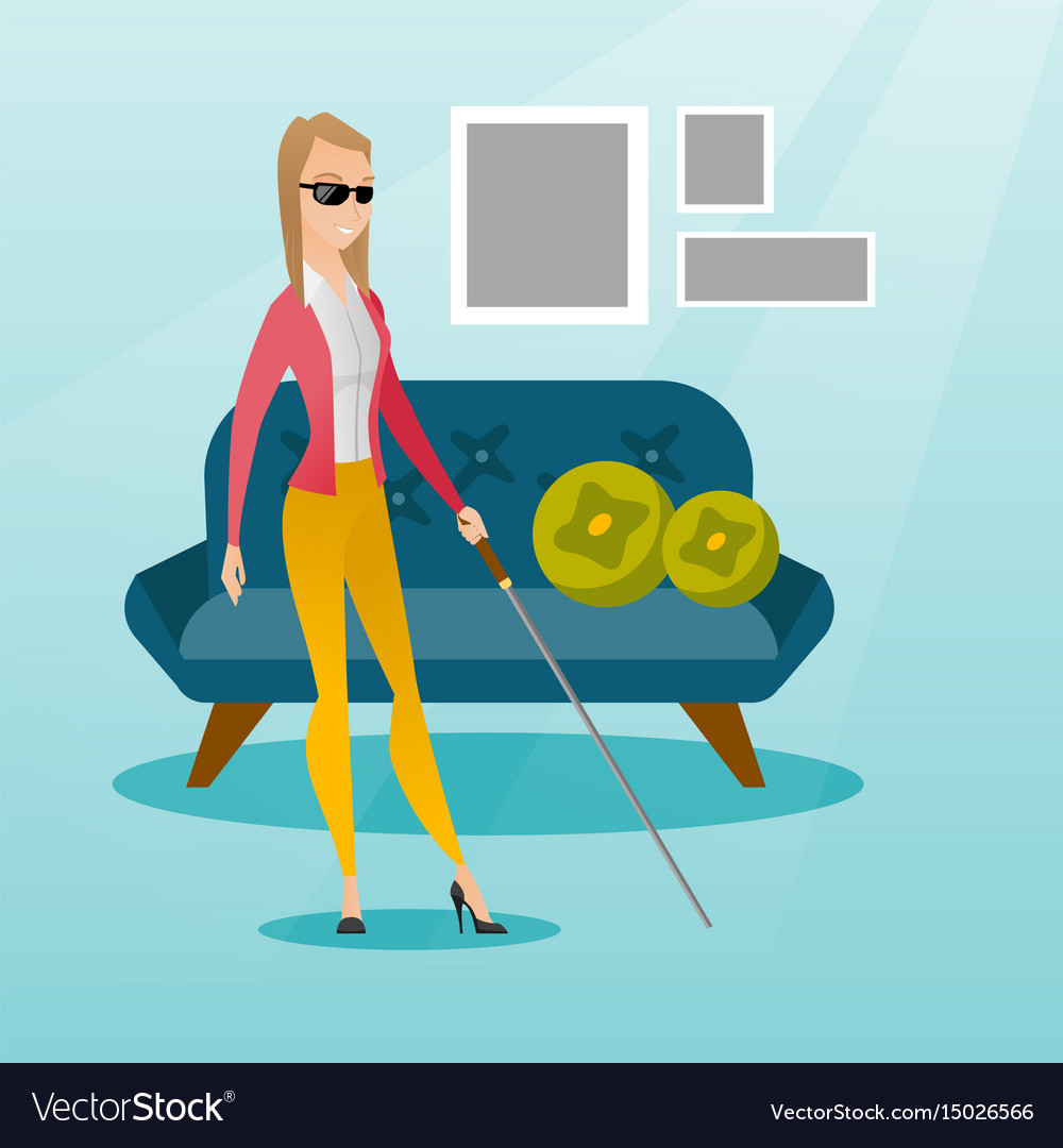 Blind woman with a stick Royalty Free Vector Image