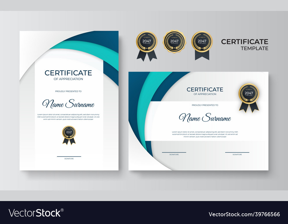 Blue and green certificate design in professional Vector Image