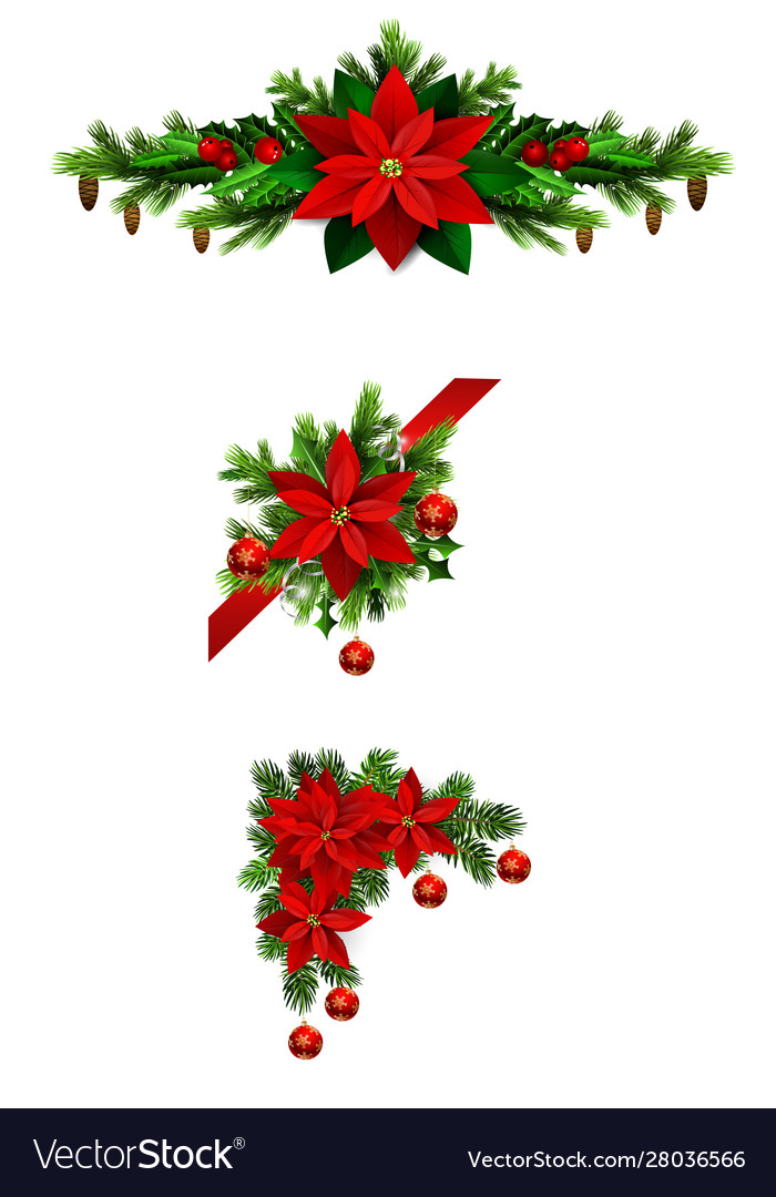 Christmas decorations with fir tree collection Vector Image image.