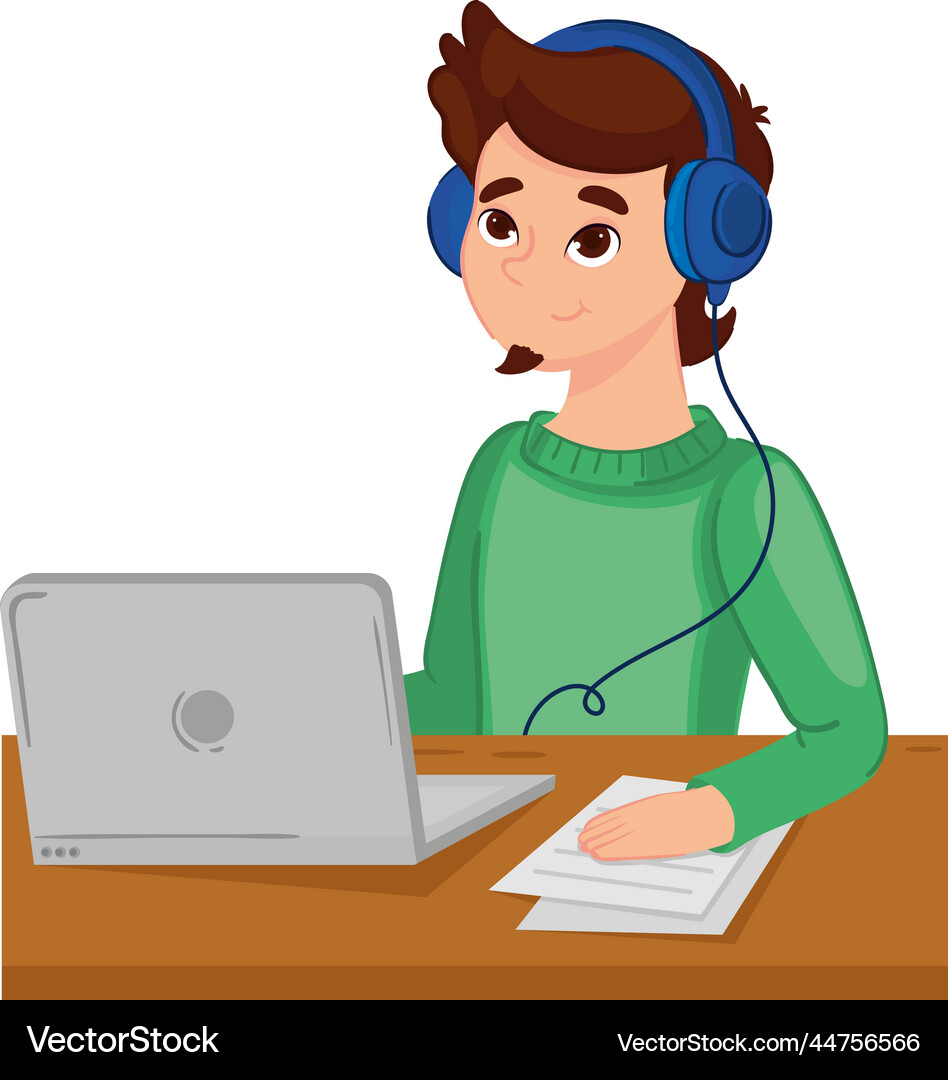 Guy with elearning laptop Royalty Free Vector Image