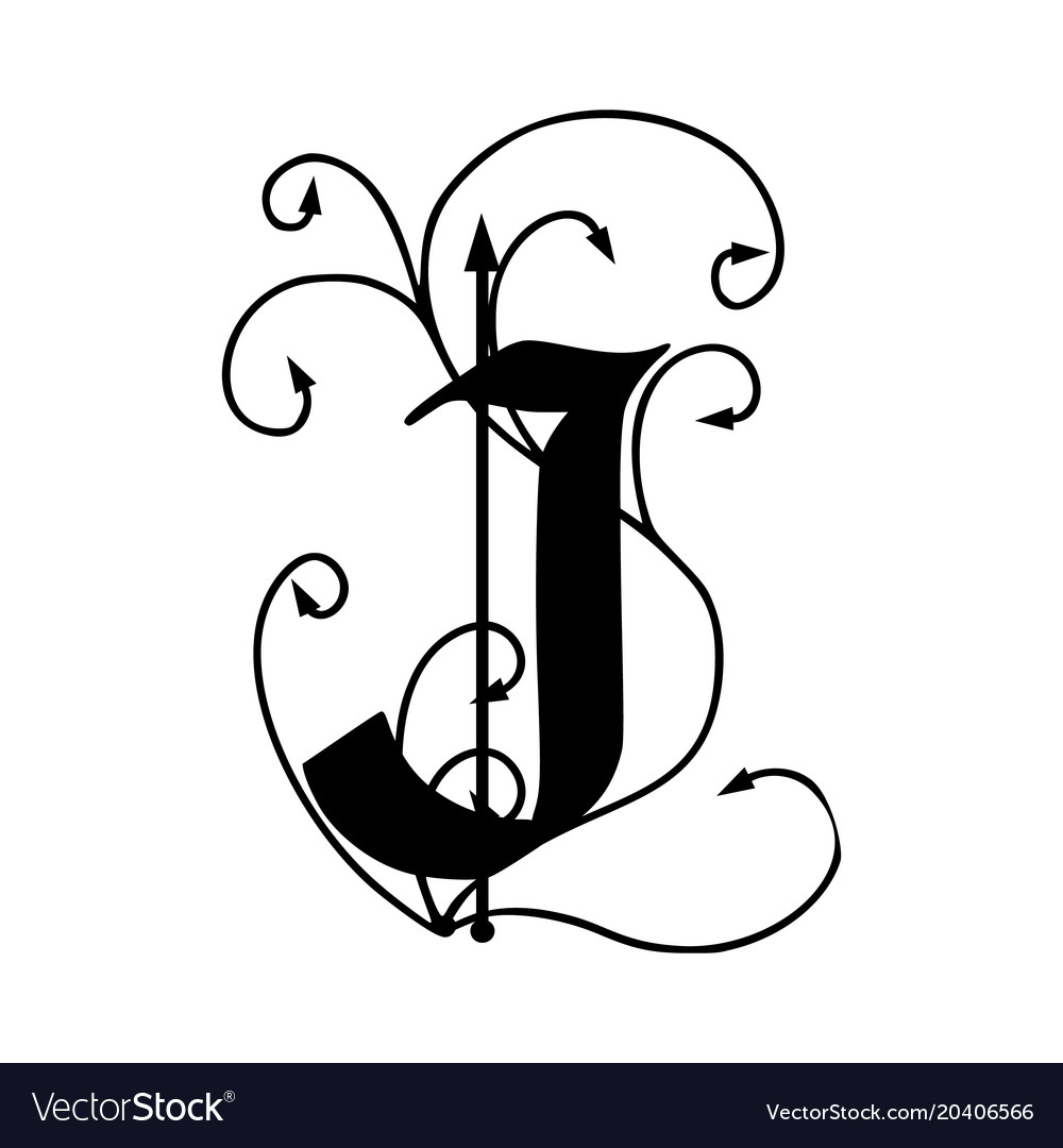 Letter j with arrows Royalty Free Vector Image