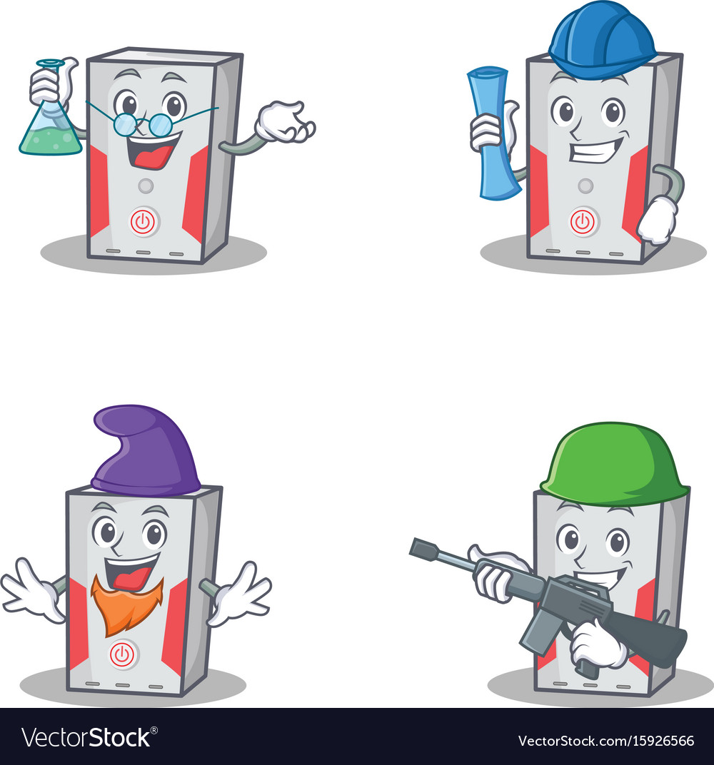 Set of computer character with professor elf army