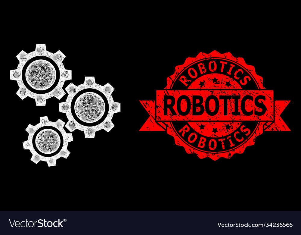 Textured robotics seal and bright web mesh gears vector image Textured robotics seal and bright web mesh gears