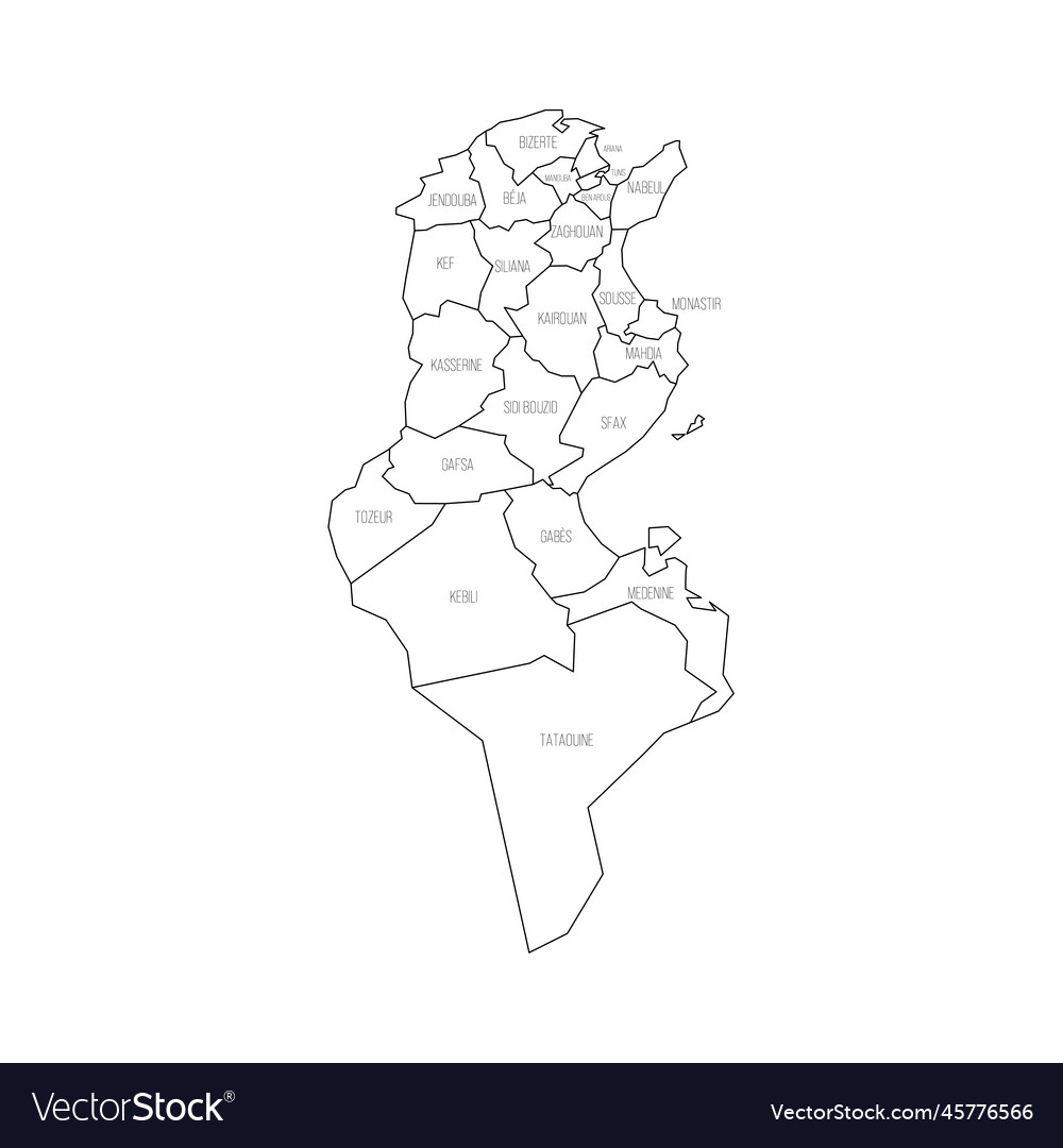 Tunisia political map of administrative divisions Vector Image