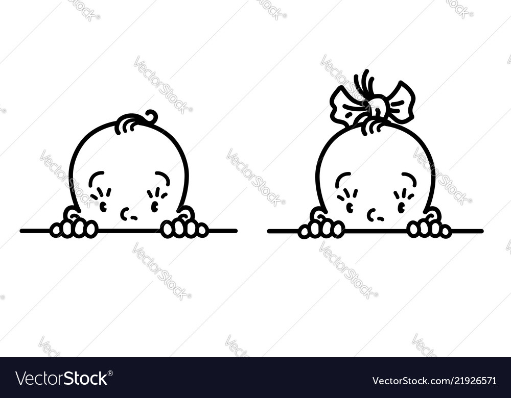 Baby Icon Face Of Small Boy And Girl Line Drawing Vector Image