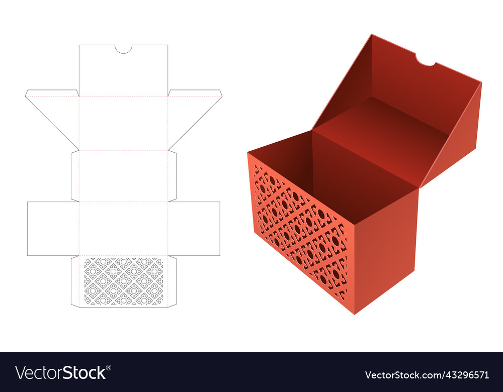 Cardboard flip box with hidden stenciled pattern vector image Cardboard flip box with hidden stenciled pattern