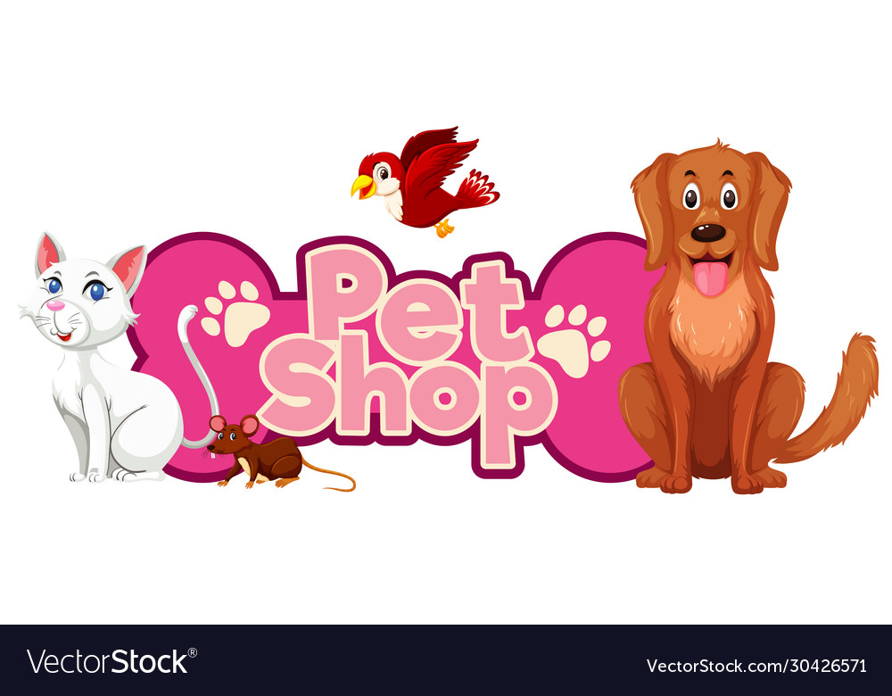 Font design for pet shop with many cute animals Vector Image