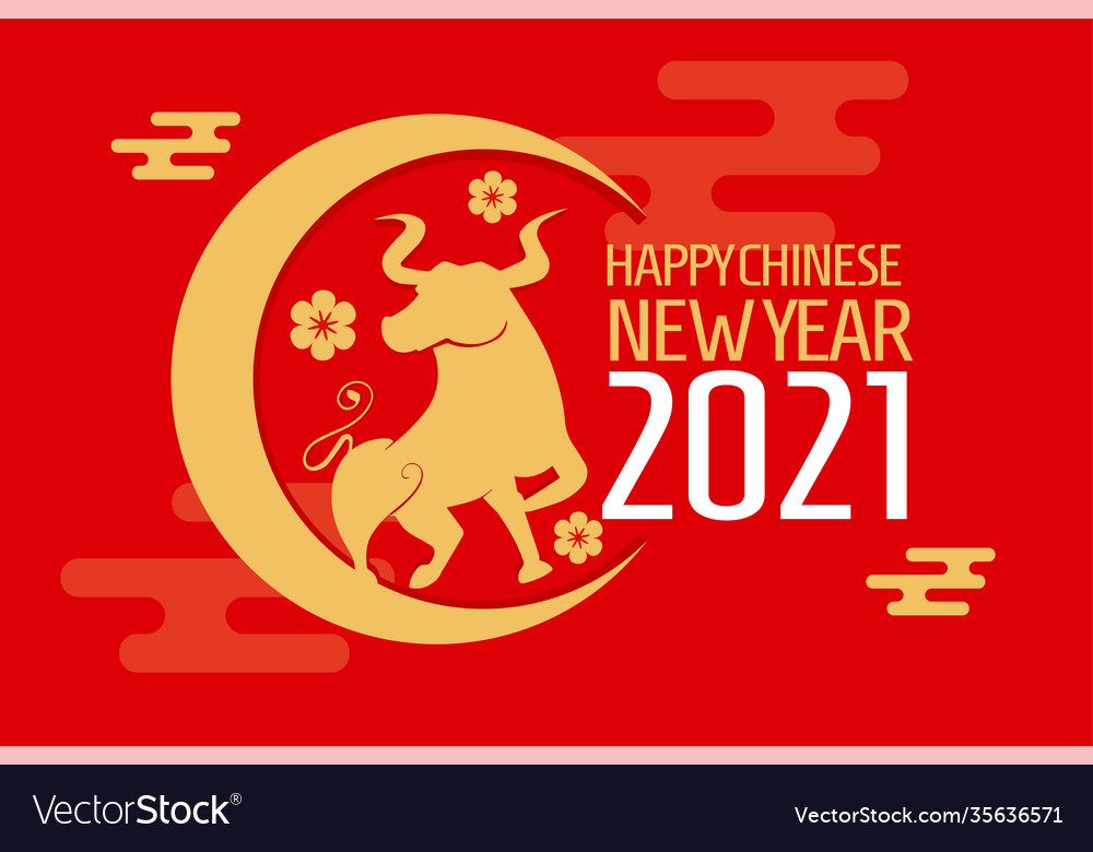 Happy chinese new year ox with crescent moon vector image Happy chinese new year ox with crescent moon